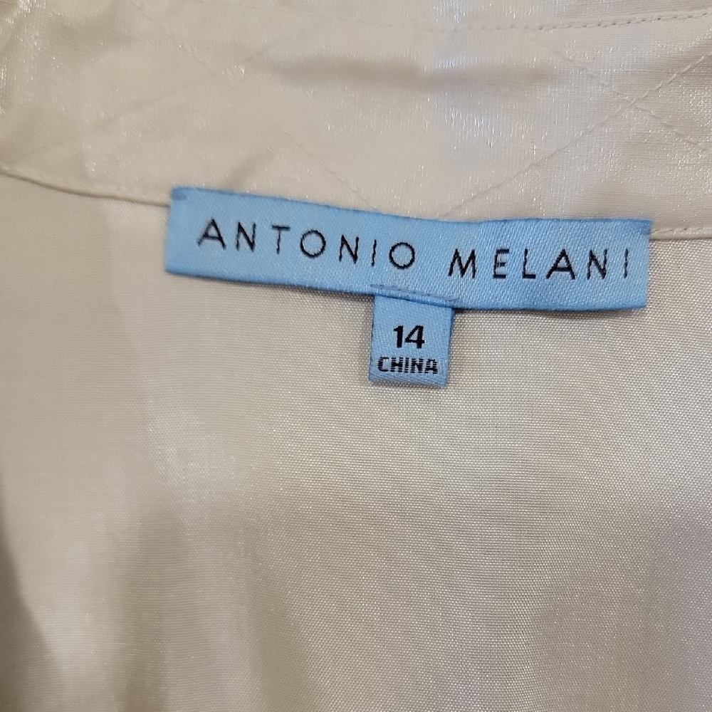 ANTONIO MELANI Cream Metallic Sheen Faux Wrap Dress - Picture 13 of 14